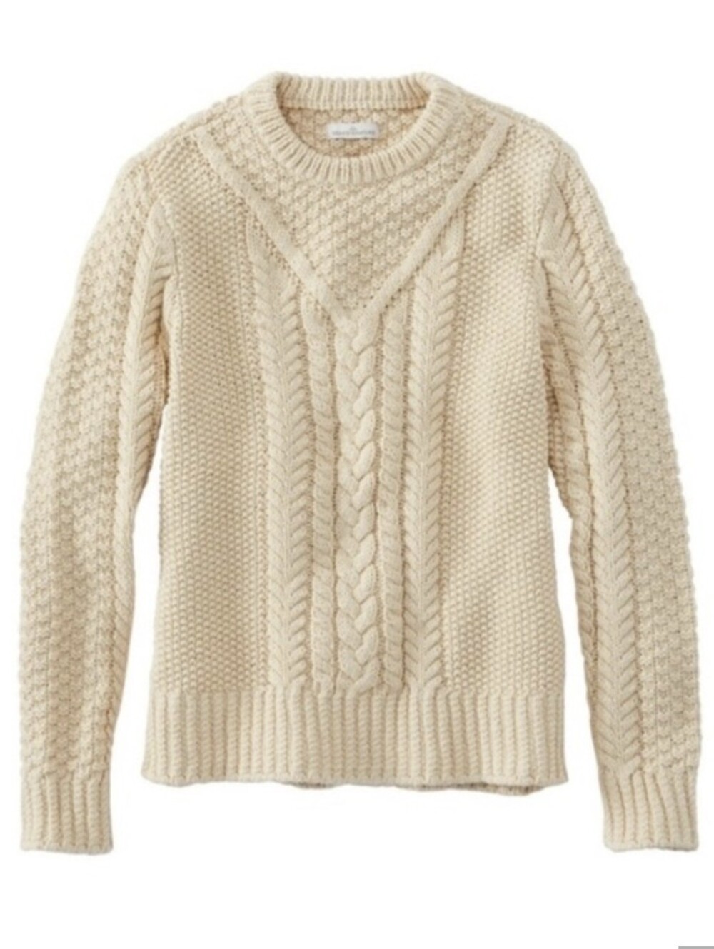 LL Bean Cotton Fisherman Cream Cable Knit Crewneck Sweater - Picture 12 of 12
